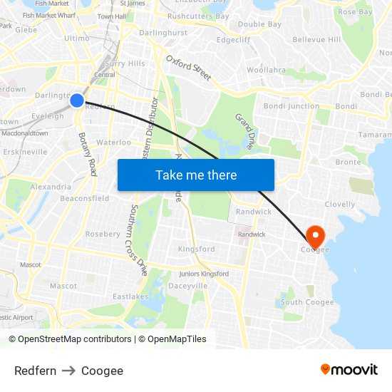 Redfern to Coogee map