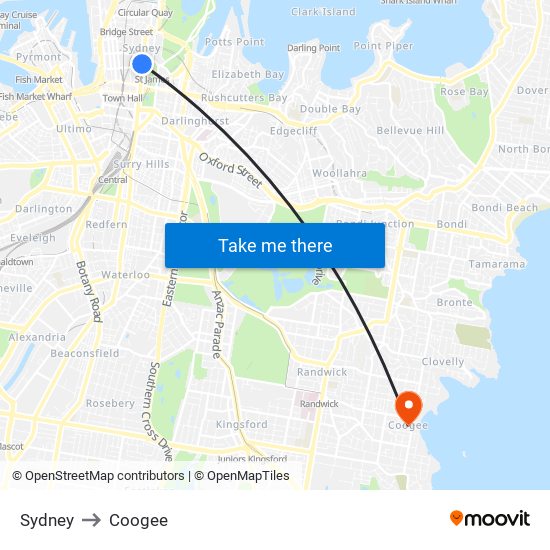 Sydney to Coogee map