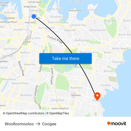 Woolloomooloo to Coogee map