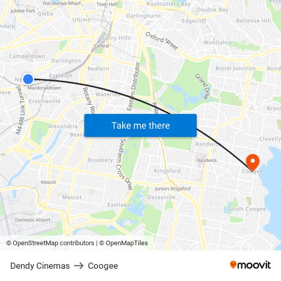 Dendy Cinemas to Coogee map