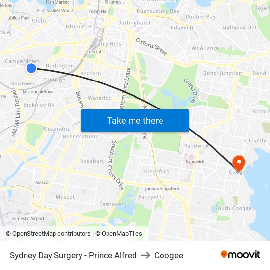 Sydney Day Surgery - Prince Alfred to Coogee map