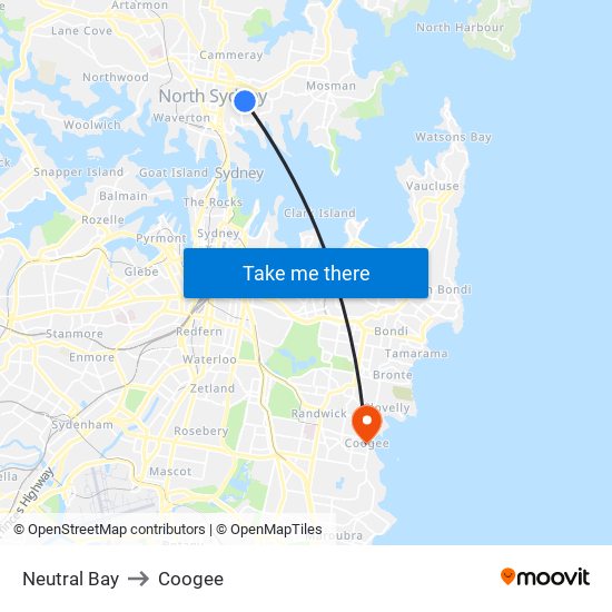 Neutral Bay to Coogee map
