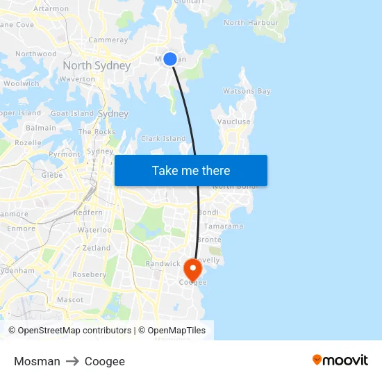 Mosman to Coogee map