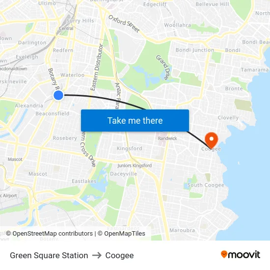 Green Square Station to Coogee map