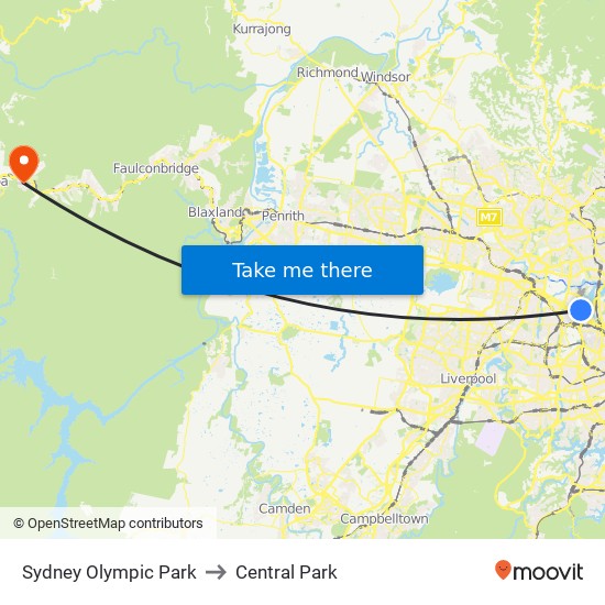 Sydney Olympic Park to Central Park map