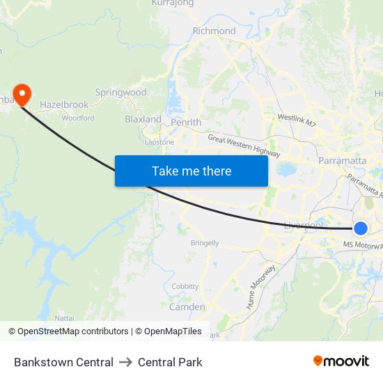 Bankstown Central to Central Park map