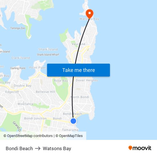Bondi Beach to Watsons Bay map