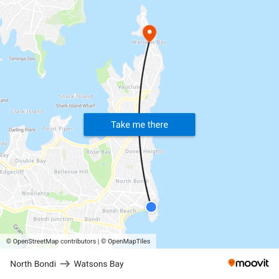North Bondi to Watsons Bay map