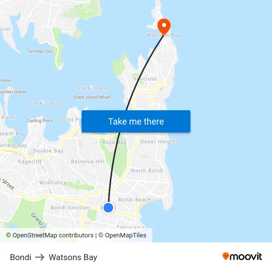 Bondi to Watsons Bay map