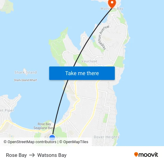 Rose Bay to Watsons Bay map