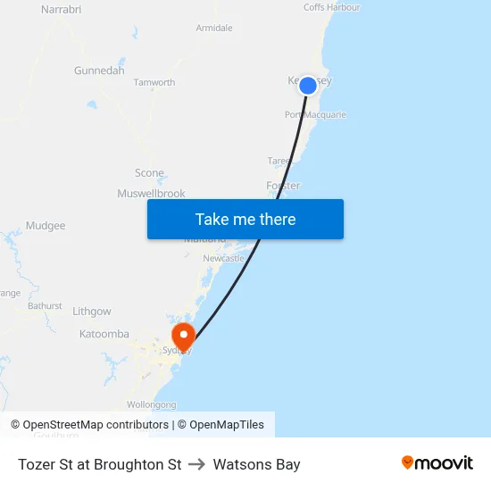 Tozer St at Broughton St to Watsons Bay map