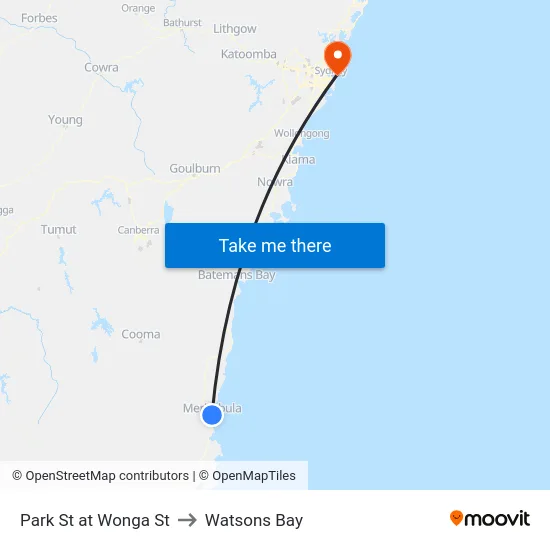Park St at Wonga St to Watsons Bay map
