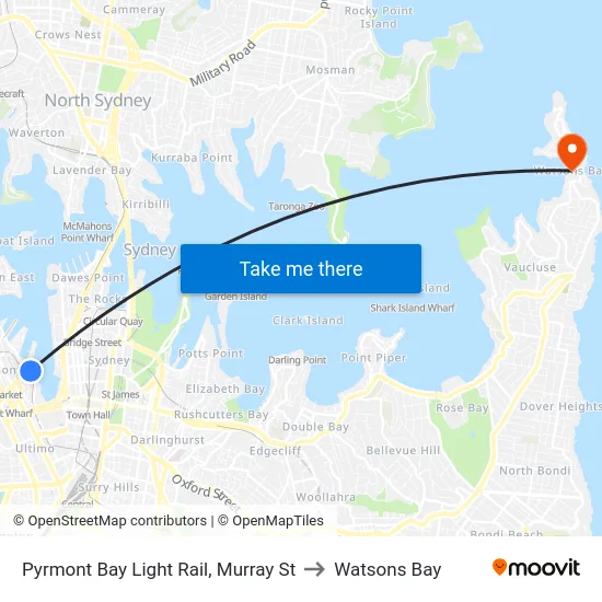 Pyrmont Bay Light Rail, Murray St to Watsons Bay map