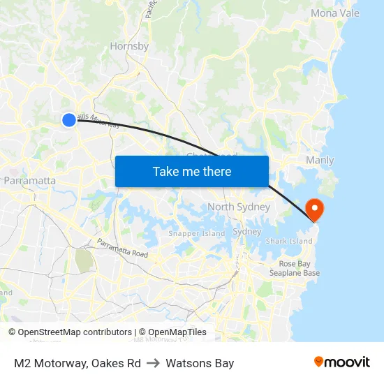 M2 Motorway, Oakes Rd to Watsons Bay map