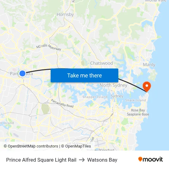 Prince Alfred Square Light Rail to Watsons Bay map