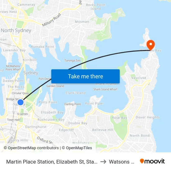 Martin Place Station, Elizabeth St, Stand G to Watsons Bay map