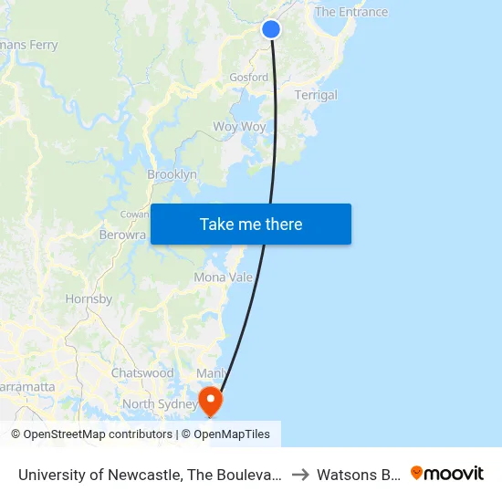 University of Newcastle, The Boulevarde to Watsons Bay map