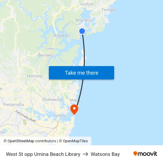 West St opp Umina Beach Library to Watsons Bay map
