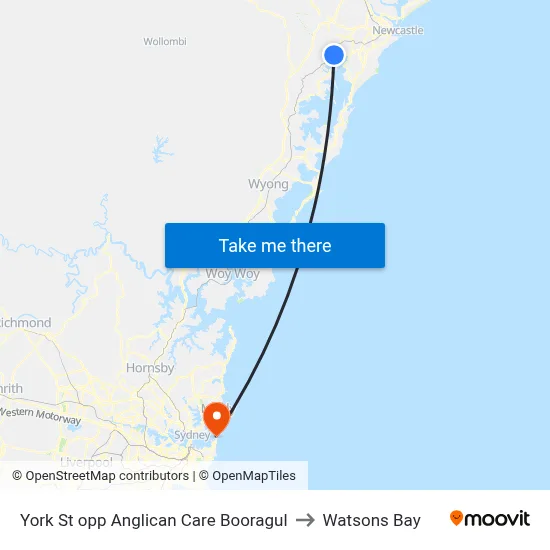 York St opp Anglican Care Booragul to Watsons Bay map
