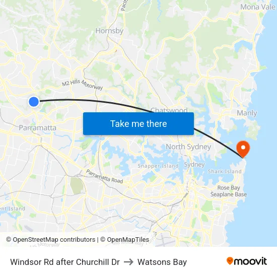 Windsor Rd after Churchill Dr to Watsons Bay map