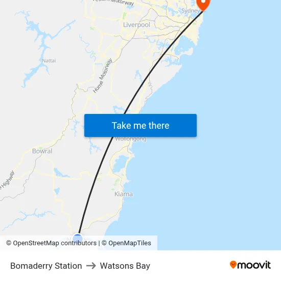 Bomaderry Station to Watsons Bay map
