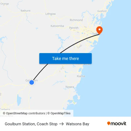 Goulburn Station, Coach Stop to Watsons Bay map