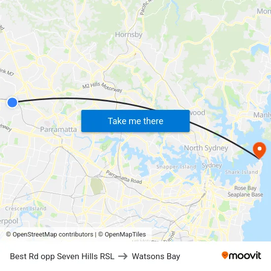 Best Rd opp Seven Hills RSL to Watsons Bay map
