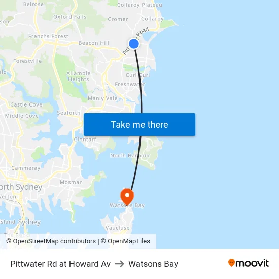 Pittwater Rd at Howard Av to Watsons Bay map