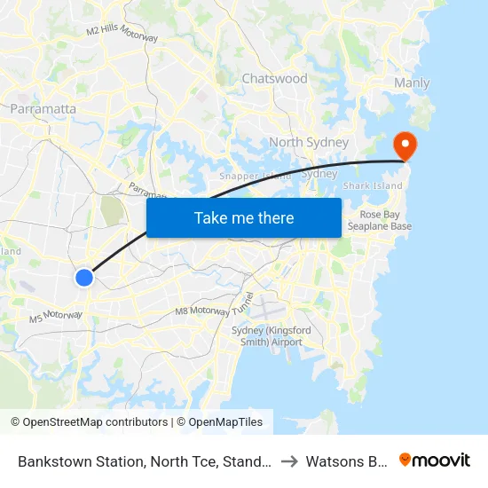 Bankstown Station, North Tce, Stand H to Watsons Bay map