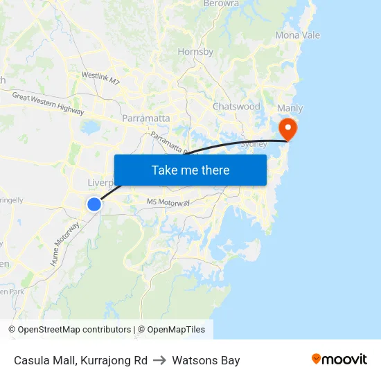 Casula Mall, Kurrajong Rd to Watsons Bay map