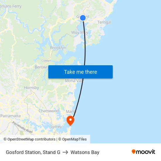 Gosford Station, Stand G to Watsons Bay map
