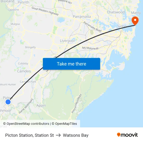 Picton Station, Station St to Watsons Bay map