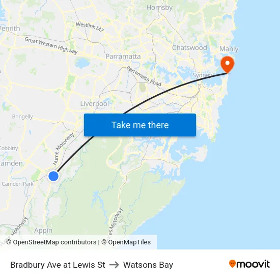 Bradbury Ave at Lewis St to Watsons Bay map