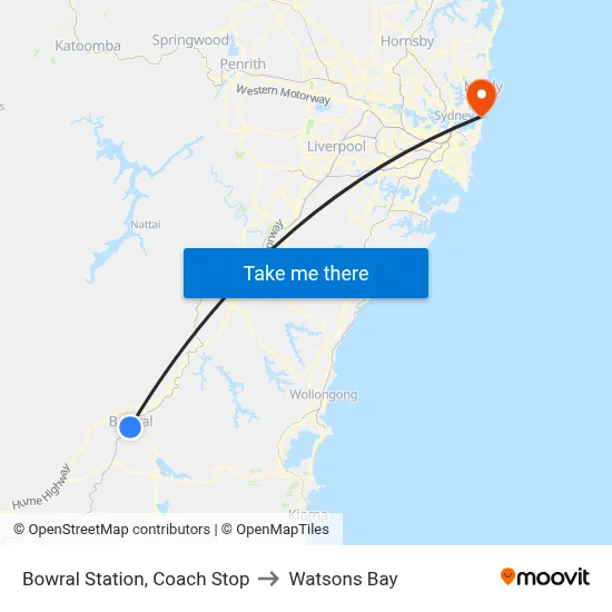 Bowral Station, Coach Stop to Watsons Bay map