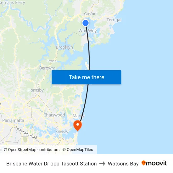 Brisbane Water Dr opp Tascott Station to Watsons Bay map
