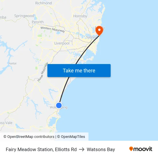 Fairy Meadow Station, Elliotts Rd to Watsons Bay map