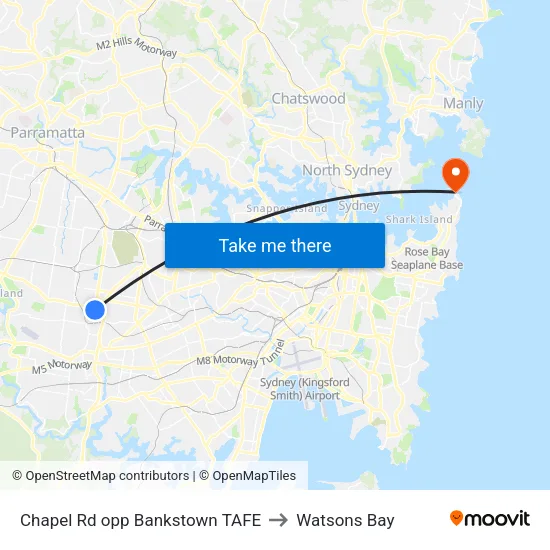 Chapel Rd opp Bankstown TAFE to Watsons Bay map