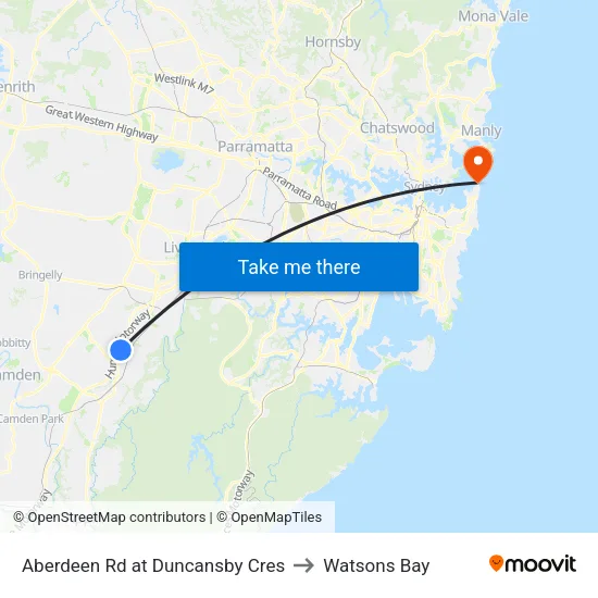 Aberdeen Rd at Duncansby Cres to Watsons Bay map