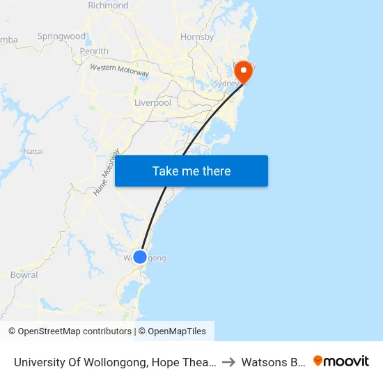 University Of Wollongong, Hope Theatre to Watsons Bay map