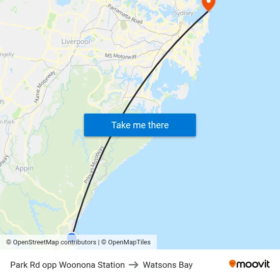 Park Rd opp Woonona Station to Watsons Bay map