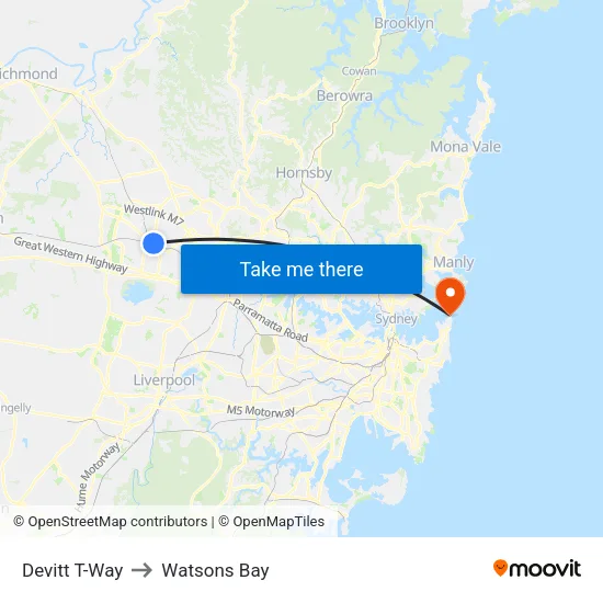 Devitt T-Way to Watsons Bay map