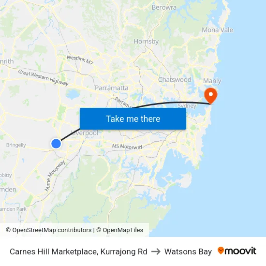Carnes Hill Marketplace, Kurrajong Rd to Watsons Bay map