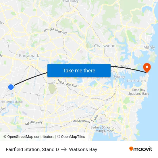 Fairfield Station, Stand D to Watsons Bay map