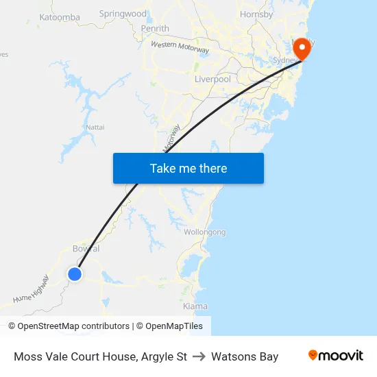 Moss Vale Court House, Argyle St to Watsons Bay map