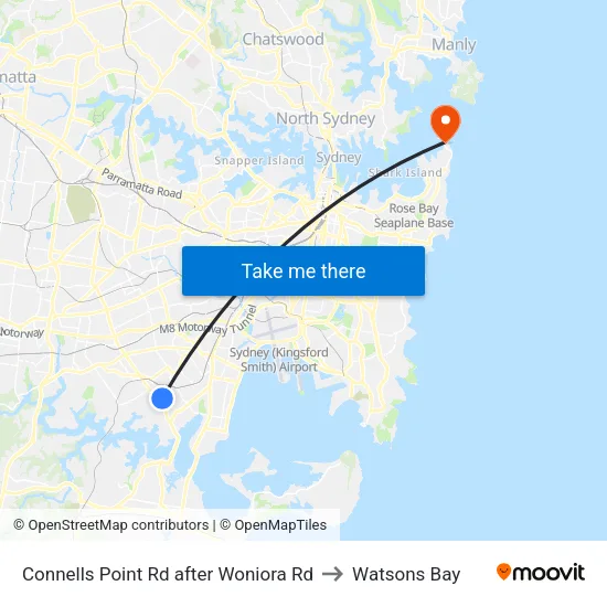 Connells Point Rd after Woniora Rd to Watsons Bay map