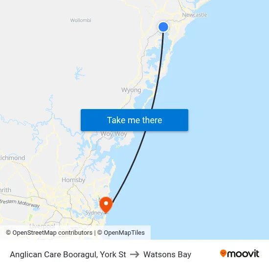 Anglican Care Booragul, York St to Watsons Bay map