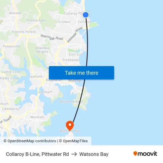 Collaroy B-Line, Pittwater Rd to Watsons Bay map