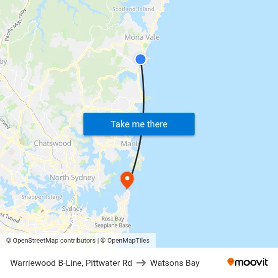 Warriewood B-Line, Pittwater Rd to Watsons Bay map