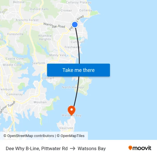 Dee Why B-Line, Pittwater Rd to Watsons Bay map