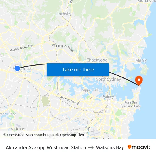 Alexandra Ave opp Westmead Station to Watsons Bay map
